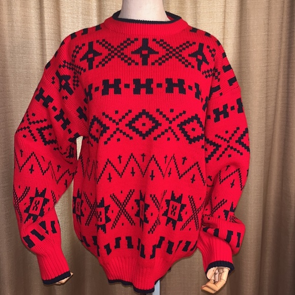 Vintage Palermo Red and Dark Navy Knit Christmas Preppy Sweater Mens Large - Picture 1 of 13